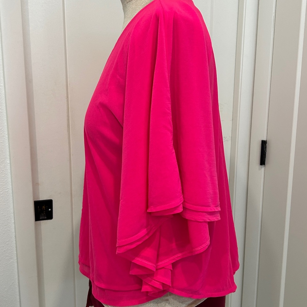 Jennifer Lopez Hot Pink Double Layered Bat Wing Blouse |Size Large - Picture 5 of 11